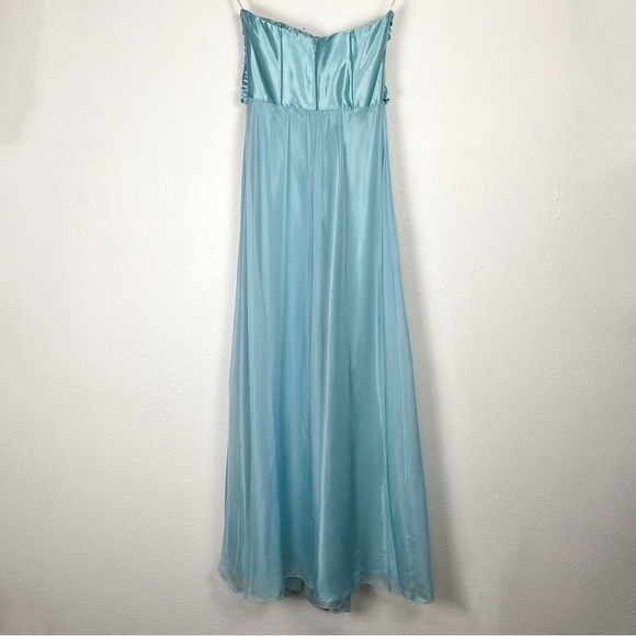 Vintage strapless sz.2 Jessica McClintock dress in light aqua blue with rosette - Picture 6 of 11